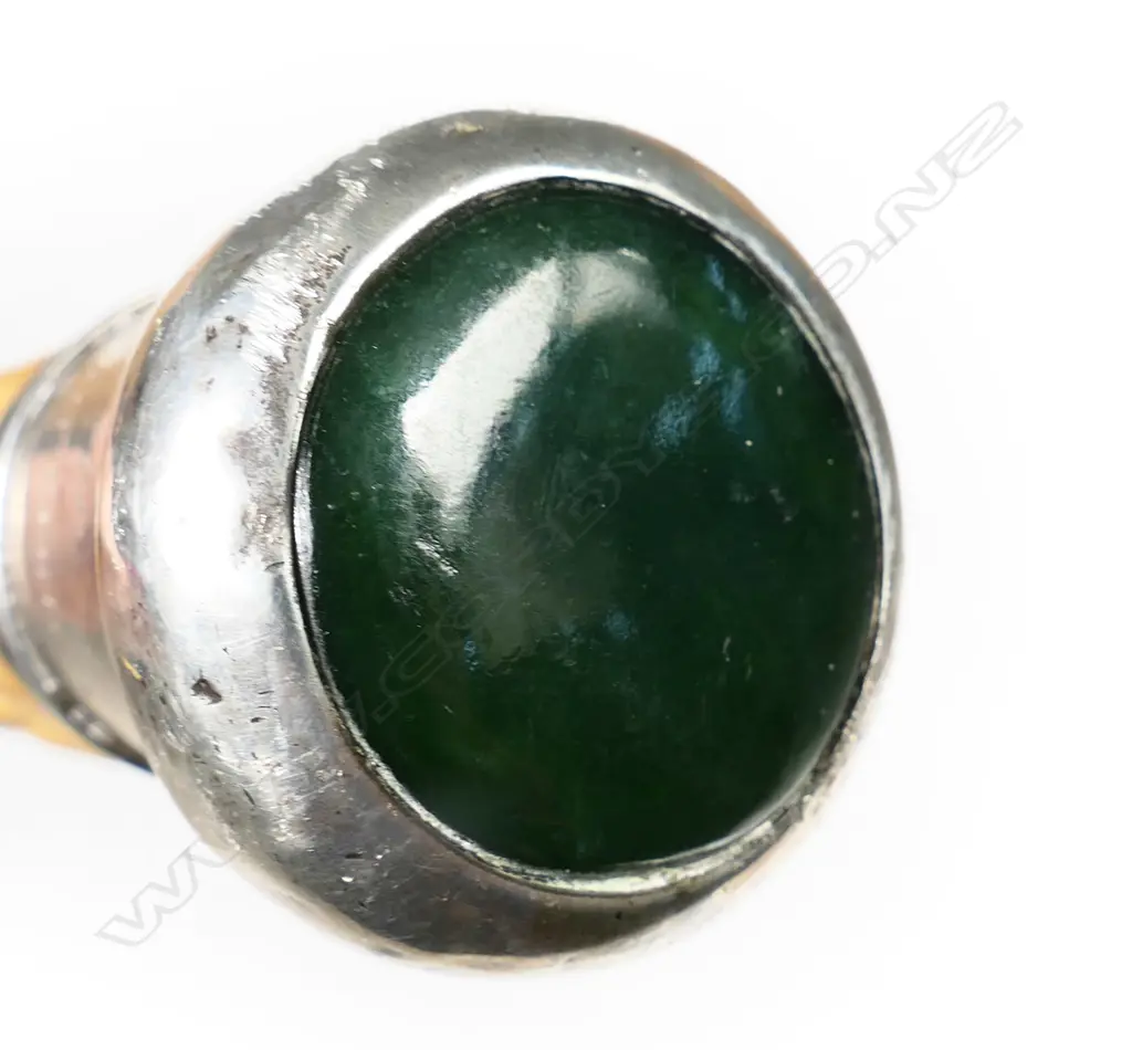 A pair of Frank Hyams (Dunedin) silver and greenstone walking stick end, Image 1++